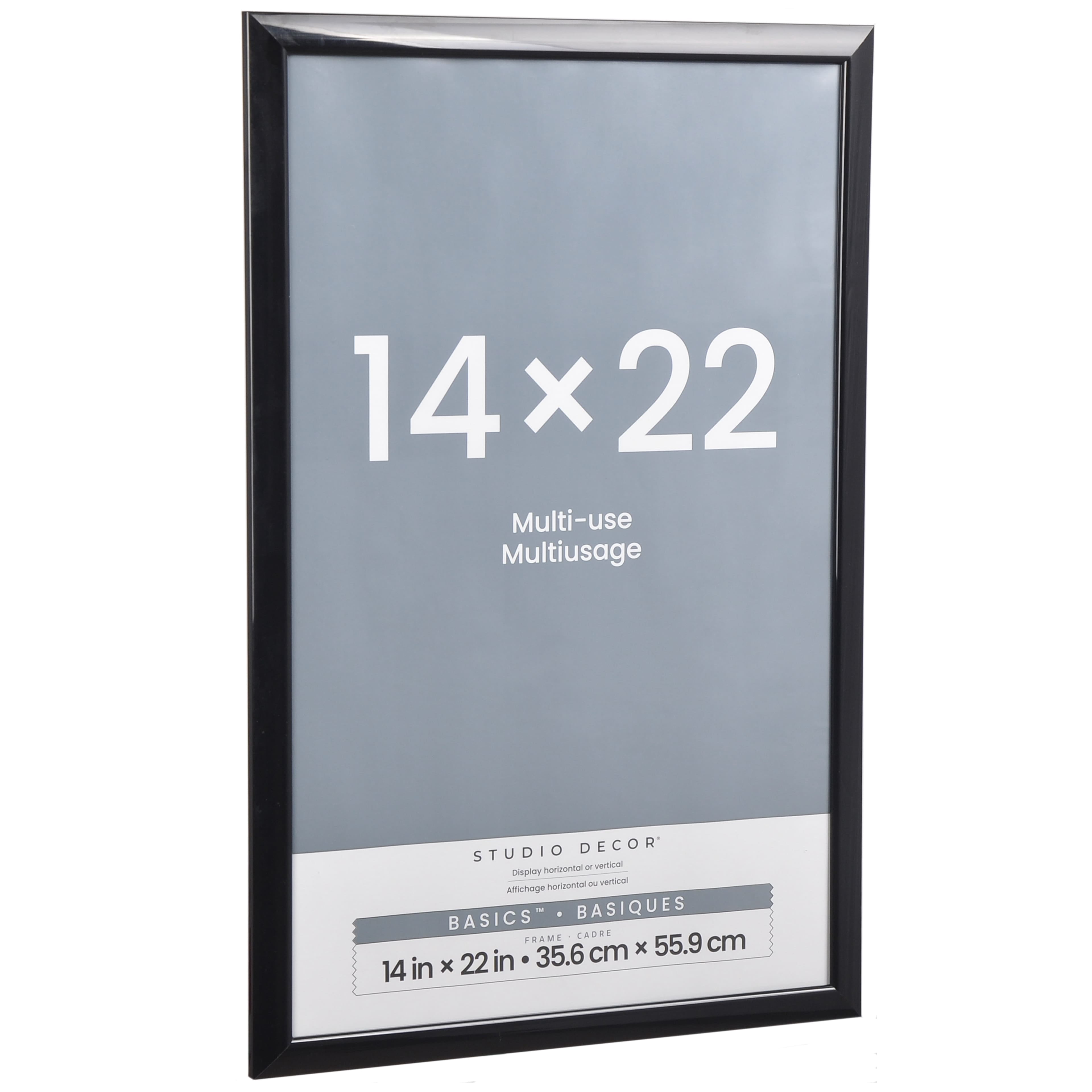 Studio Decor 14" x 22" Black Multi-Use Picture Frame - Includes Pre-attached Hanging Hardware, Horizontal or Vertical Display - 1 Pack