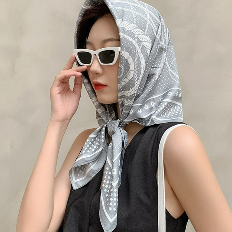 Head Scarf for Women - Satin Large Hair Scarves Bandanas - Square Silk Hair  Wrap for Sleeping with - grey 