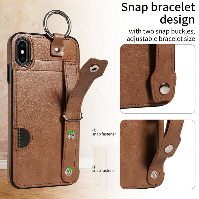 for iPhone X/XS Wallet Case with Card Holder, Hand Wrist Strap