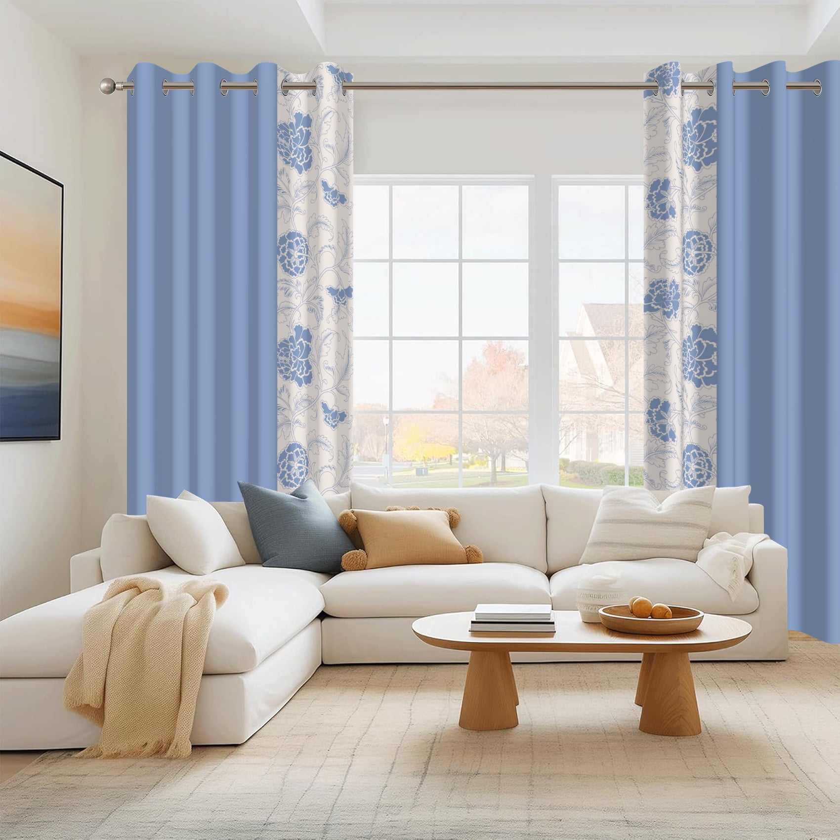 Blue Blackout Window Curtains for Living Room,Thermal Insulated Curtains,52x84 Inch,Set of 2