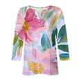 thumbnail image 4 of CYMMPU Summer Fall Fashion Tunic Tops Floral Printed 3/4 Length Sleeve Shirts V-Neck Basic Tees Vintage Business Work Blouses 2025 Clothes for Women Pink XL, 4 of 5
