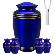 AmericUrn Urns for Cremation Ashes – Royal Blue Handcrafted Set with 1 Large Adult, 4 Keepsakes & 1 Necklace – Made in India