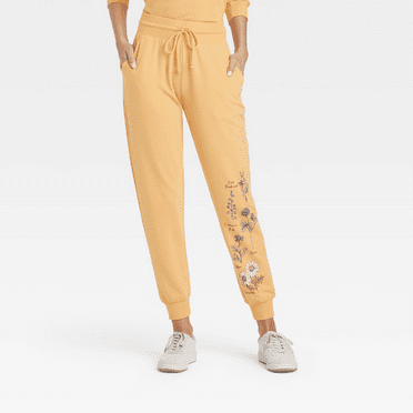 Zoe Liv Women's Earth Laughs Graphic Jogger Pants - (Yellow, XSmall)
