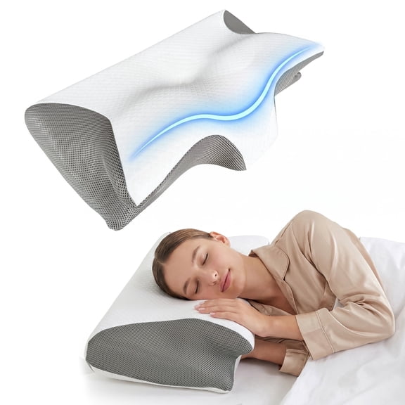 Nalqet 24.4×14.6 inch Memory Foam Cervical Neck Pillow – Provides Effective Pain Relief, Extremely Comfort, and Ergonomic Support for Side/Back/Stomach Sleepers, Grey