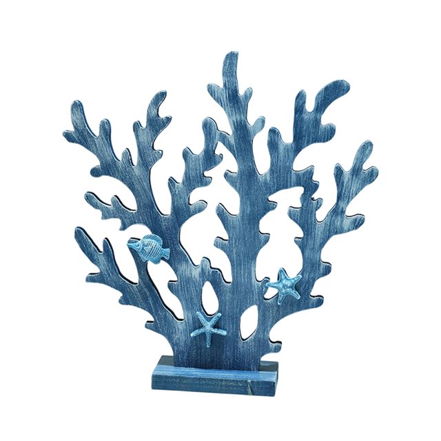 Centro de mesa costero náutico con decoración de coral de madera, pieza de arte, estilo mediterráneo Azul oscuro