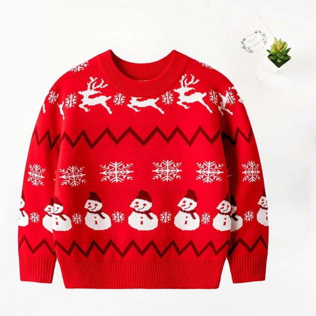 DPTALR Children's Sweater Knit Jumper, Christmas Double Coat