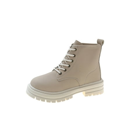 

Woobling Womens Fashion Ankle Booties Chunky Platform Combat Boots Walking Comfort Beige 5