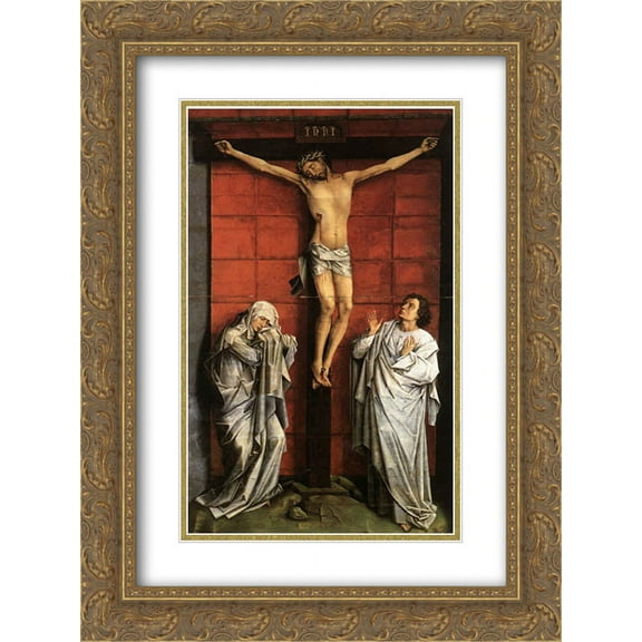 Rogier van der Weyden 2x Matted 18x24 Gold Ornate Framed Art Print 'Christ on the Cross with Mary and St. John'