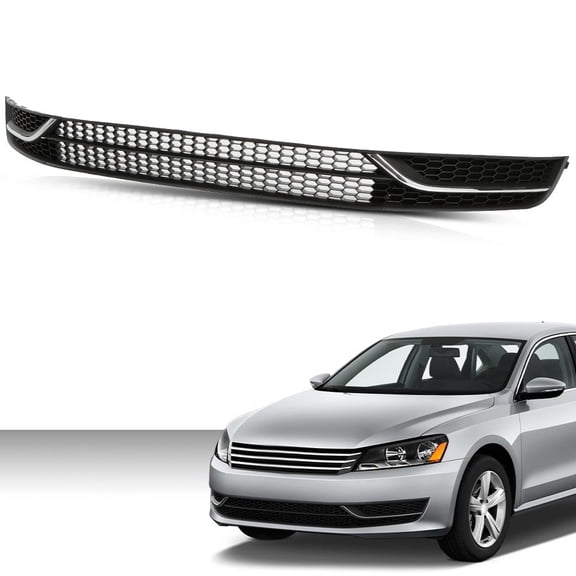 PIT66 Front Bumper Radiator Lower Grille Grill and Fog Light Cover Chrome w/o Hole Fit for Volkswagen Passat 2012-2015 561853665E 561853666C 561853677 Black