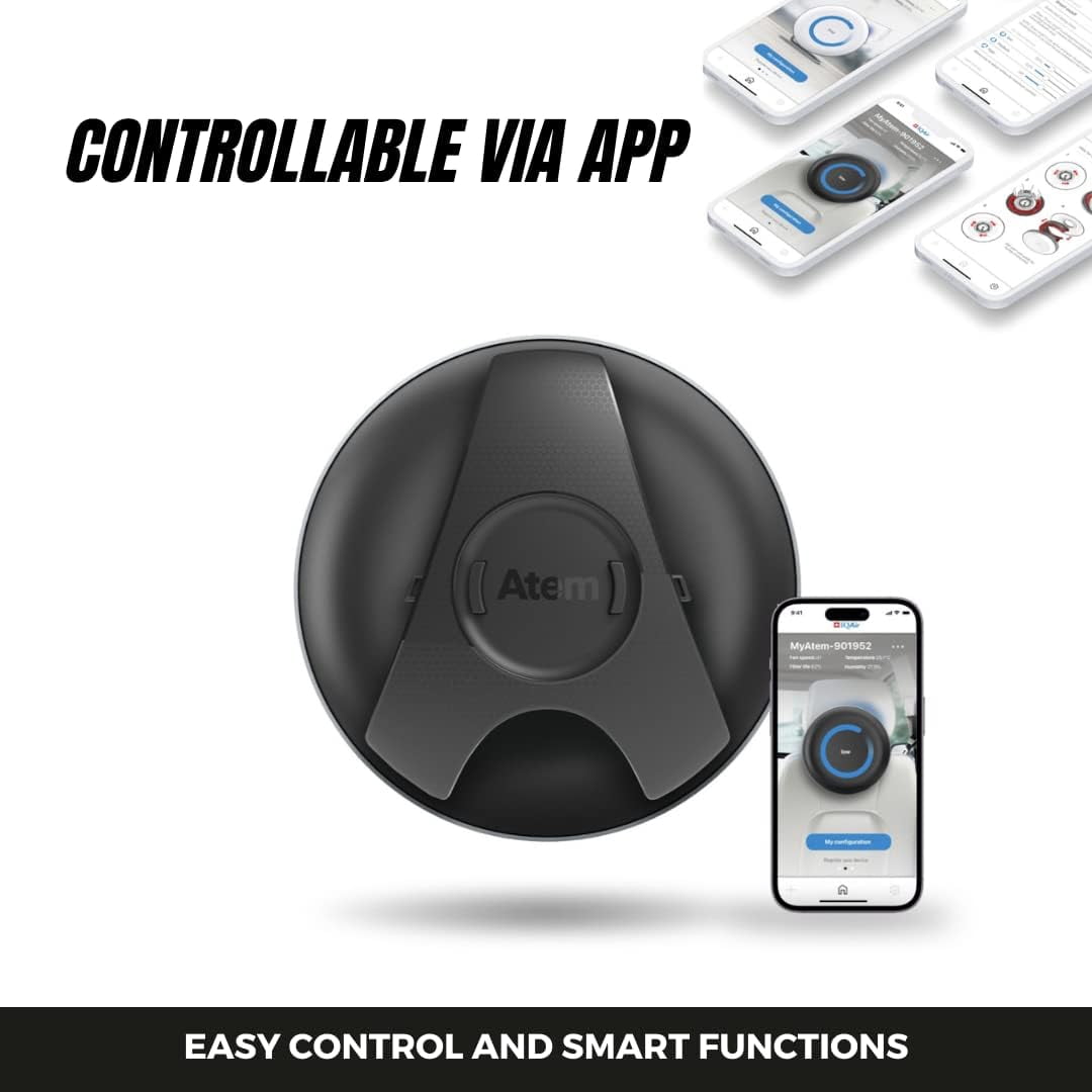 IQAir Atem Car Portable HEPA Air Purifier, Filters for Pollution, Odors, Gases, Car Fumes, and Asthma, Great for Travel or Daily Commute