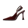 thumbnail image 3 of Women's Slingback Heels for Women Trendy Pointed Toe Stiletto Heel Sandals Comfortable Patent Leather Adjustable Buckle Strap Dress Shoes Fashion Plus Size Black Shoes for Women, 3 of 10