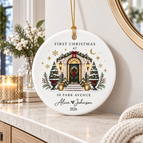 Ornament First Christmas New Home Door Scene Ceramic Hanging Decoration for Christmas Gift