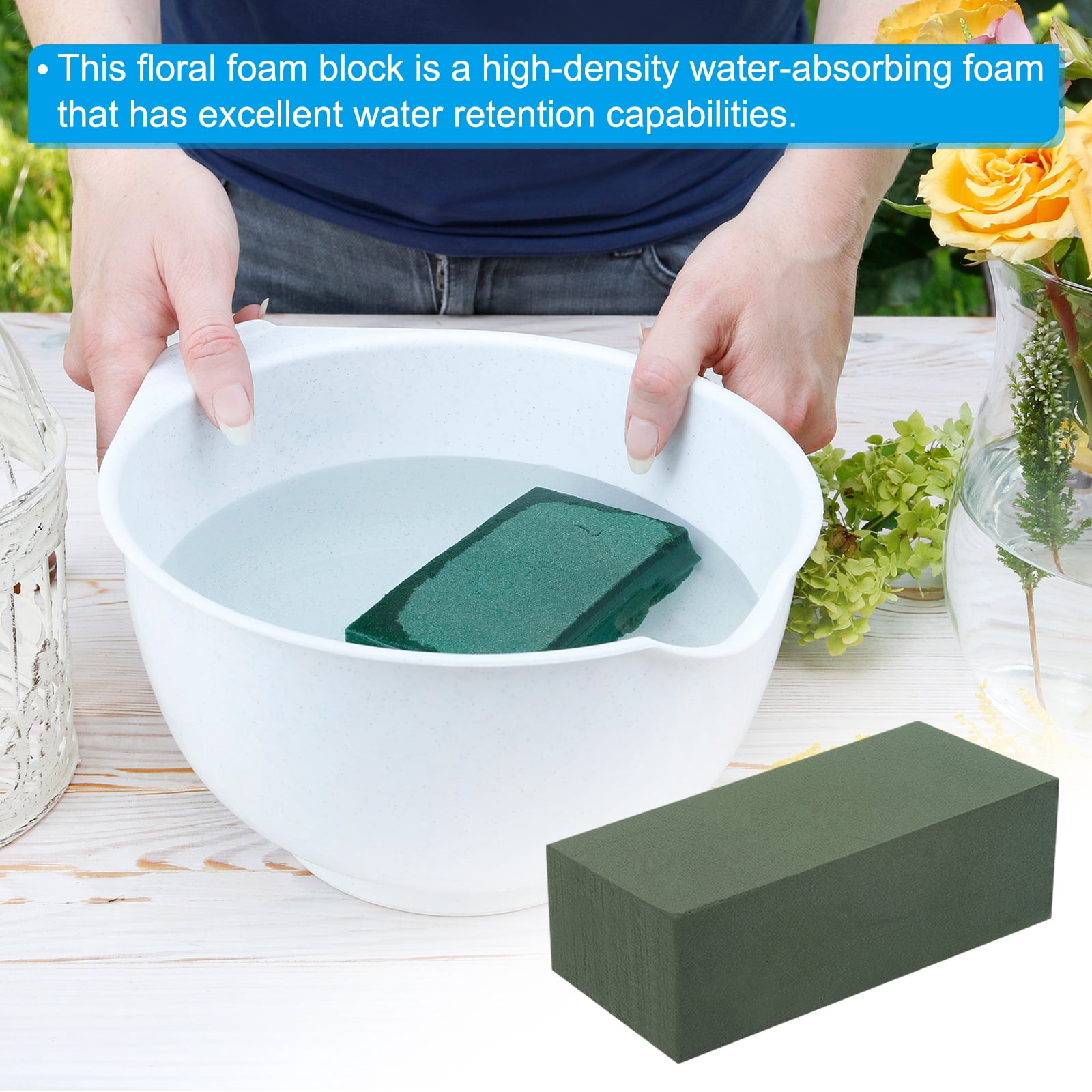 Uxcell 9"x4.3"x3.1" Wet Floral Foam Blocks with Bowl for Flower Arrangement, Green 2 Set