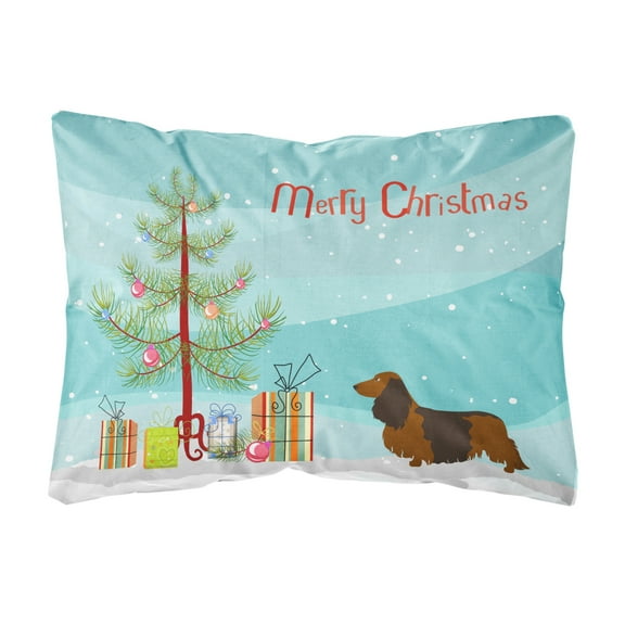 Carolines Treasures BB8449PW1216 Longhaired Dachshund Christmas Canvas Fabric Decorative Pillow, 12H x16W, multicolor