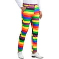thumbnail image 4 of INSPIRE CHIC Rainbow Striped Dress Pants for Men's Contrast Color Regular Fit Trousers, 4 of 6
