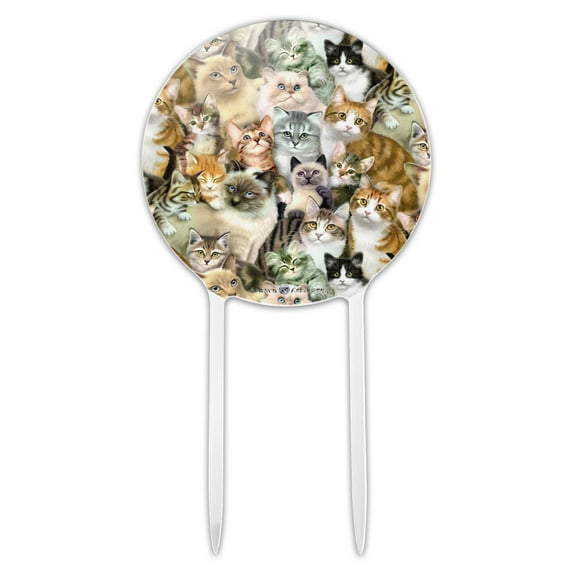 Acrylic Plethora of Cats and Kittens Pattern Cake Topper Party Decoration for Wedding Anniversary Birthday Graduation