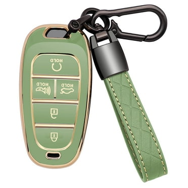 for Hyundai Key Fob Cover 5 Button Soft TPU with Leather Keychain 360 Degree Protection Car Key Case Shell Holder Fits for 2023 2022 2021 2020 Hyundai Sonata Santa fe Tucson