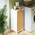 thumbnail image 4 of White+Natural Bamboo MDF Accent Cabinet - 13.00 in W x 33.50 in H for Living Room Storage, 4 of 8