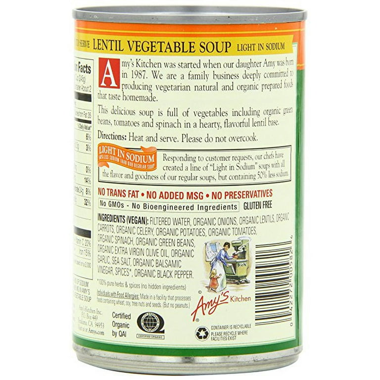 Amy's Organic Soup, Chunky Vegetable Soup, Reduced Sodium, Vegetable