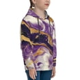 thumbnail image 3 of Kdxio Purple Gold Marble Swirls Pattern Boys Athletic Unisex Boys Girls Hoodie with Pocket Sweatshirts-Small, 3 of 6