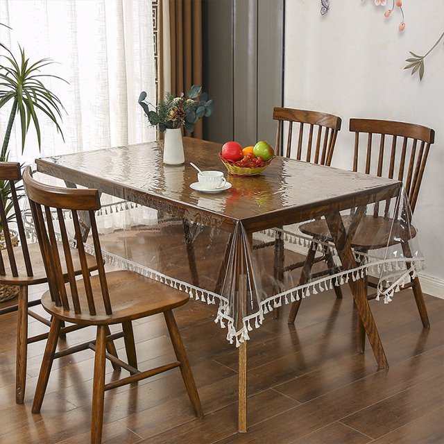 Xiao Hua Mantel transparente de 55 × 55 pulgadas, 1 pieza, impermeable, para mesa cuadrada, con borlas, protector de mesa cuadrada para comedor en casa, estilo D.