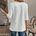 thumbnail image 5 of Womens Blouses Linen Shirts Solid Color 3/4 Sleeve Tops Summer Casual Loose Round Neck Work Blouses Ladies Basic Tunic Tops Going Out Tops for Women, 5 of 6