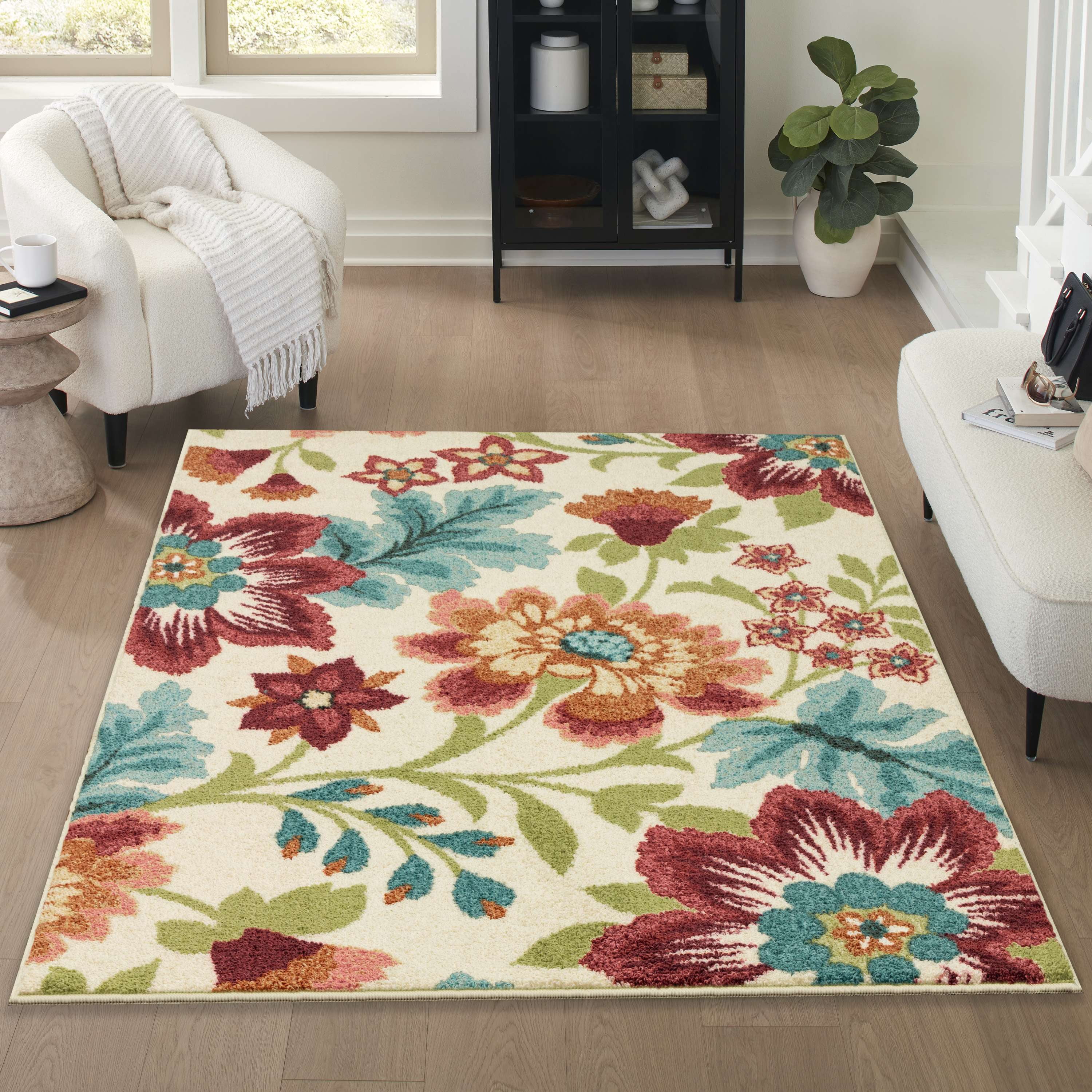 (2 pack) Mainstays Farmhouse Oversized Floral Cream Multicolor Indoor Area Rug, 4'x5'4"