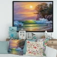 thumbnail image 2 of Sunrise On Sea Waves By The Pine Trees 32 in x 16 in Framed Photography Canvas Art Print, by Designart, 2 of 5