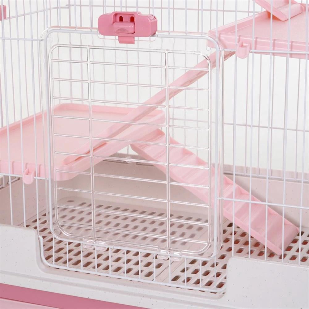 Topcobe 32"L 6-Level Small Animal Cage Rabbit Hutch with Universal Lockable Wheels, Slide-out Tray for Bunny, Chinchillas, Ferret, Indoor Outdoor Pet Shelter, Small Animal Habitat, Pink