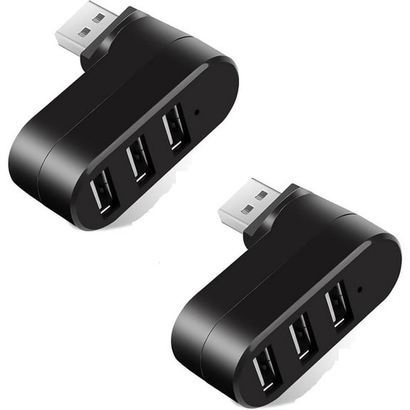 3-Port USB Hub [90°/180° Rotatable], 2-Pack Multiport USB Splitter Adapter with 3 USB Ports, Data Charger, USB3.0 Extender for MacBook, Laptop, Car, iMac, Drive