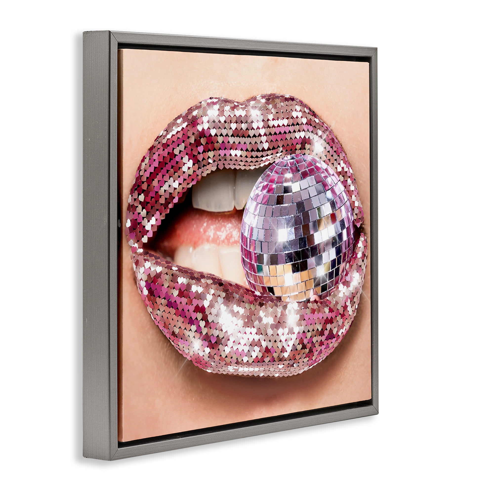 Stupell Industries Biting Disco Ball Novelty Painting Gray Floater Framed Art Print Wall Art, 18 x 18