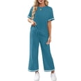 thumbnail image 6 of Textilo 2 Piece Sets for Women Lounge 2026 Summer Sets Travel Vacation Short Sleeve Tops Athletic Wide Leg Pants Sweatsuits Sky Blue 2XL, 6 of 6
