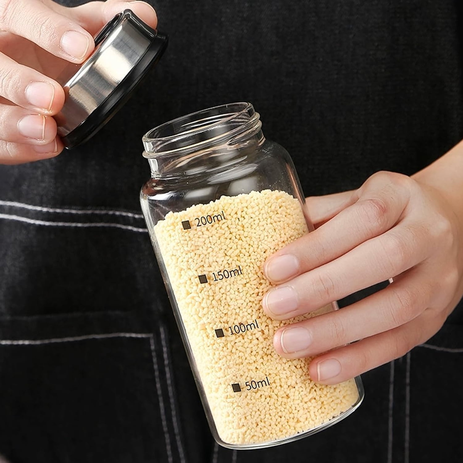 Verdental 7 oz Clear Glass Salt Shaker, Pepper, Sugar and Spice Dispenser, with Spices Labels