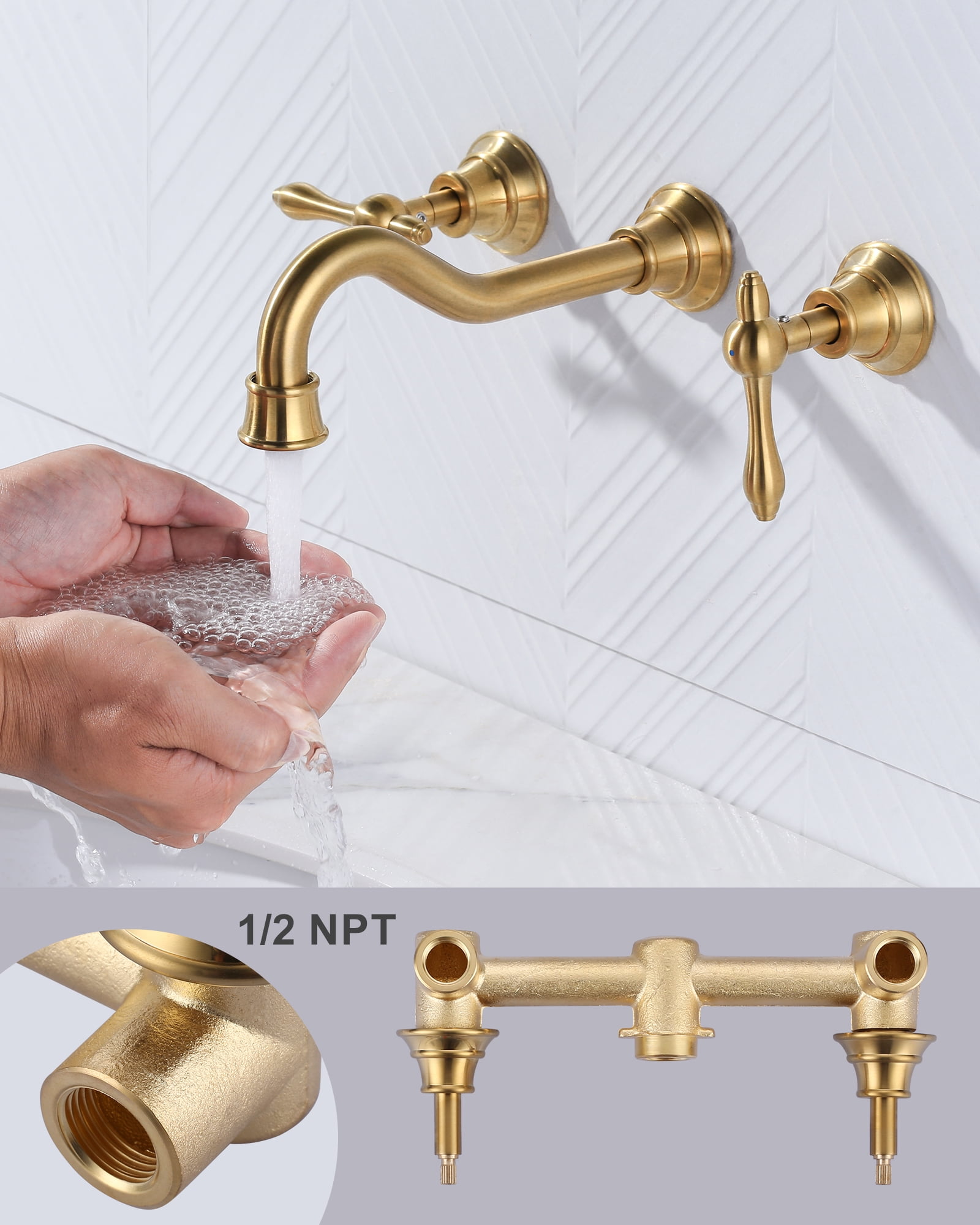 Wowow 8 in. Wall Mount 2-Handle Bathroom Sink Faucets Brass and Rough-in Valve Included,Brushed Nickel