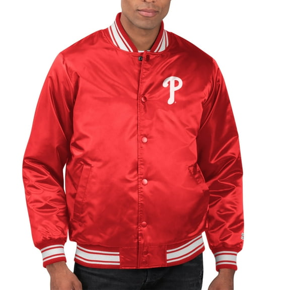 Men's Starter  Red Philadelphia Phillies Printed Team Logo Satin Varsity Full-Snap Jacket