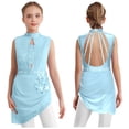 thumbnail image 5 of Doomiva Girls Lyrical Dance Dress Backless Ballet Leotard Sheer Mesh Skirt Figure Skating Dress for Performance Light Blue 16, 5 of 6