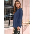 thumbnail image 6 of Womens Long Sleeve Shirts Lace Tops Business Casual Fall Fashion Outfits Clothes Knitted Y2k Blouses Navy Blue M, 6 of 8