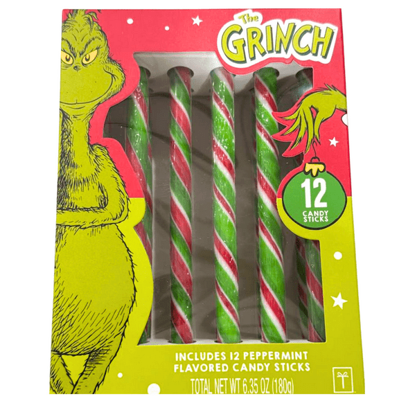 Grinch Peppermint Candy Sticks, 12 Count, Holiday Treats, 6.35 oz