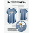thumbnail image 6 of QAFOPEH Women Daisy Print Round Neck Short Sleeve High-Low Hem Top, 6 of 7