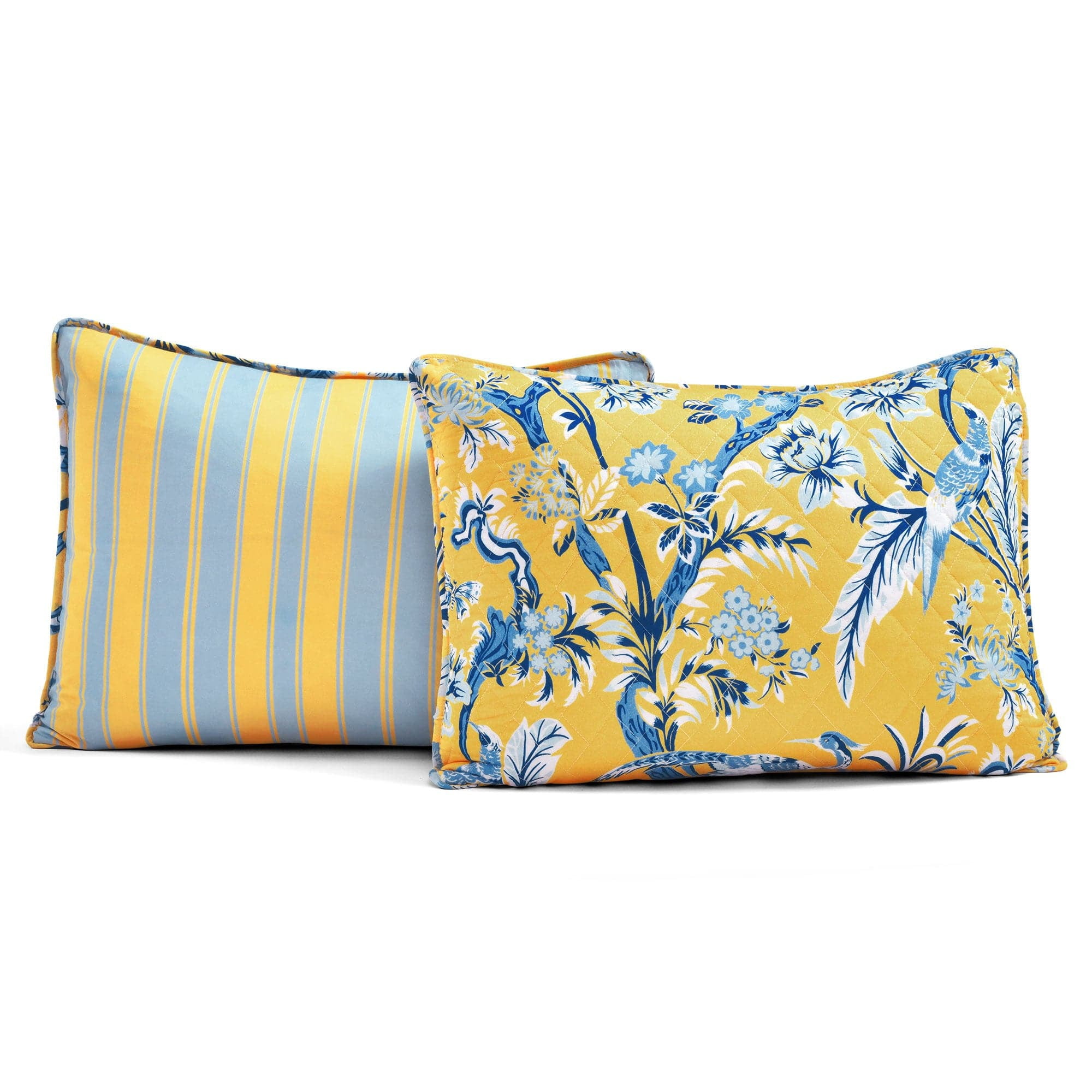 Lush Decor Dolores Nature Cotton Reversible Quilt, King, Yellow/Blue, 3-Pc Set