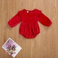 thumbnail image 2 of Toddler Baby Girls Solid Velvet Long Sleeve Romper Bodysuit High Waisted Jumpsuit, 2 of 6