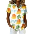 thumbnail image 2 of Women Hawaiian Shirt Soft Cool Summer Hawaii Tshirts Beach Tropic Print V Neck Button up Tops Floral Short Sleeve Tops Yellow 2XL, 2 of 5
