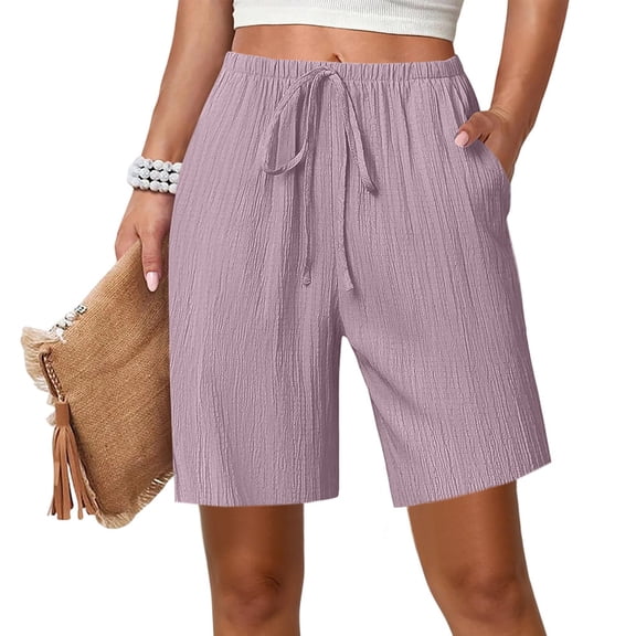 VV AVEORS Womens Shorts Bermuda Knee Long Length Cotton Wide Leg Plus Size With Pockets Trendy Lounge Resortwear Pink M