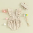 thumbnail image 3 of Bagilaanoe Newborn Baby Girl Summer Rompers Letters Embroidery Fly Sleeve Bodysuits + Hairband 3M 6M 12M 18M Infant One Piece Jumpsuit, 3 of 8
