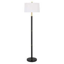 62 Inch Floor Lamp, White Tapered Hardback Shade, Black with Gold Accents