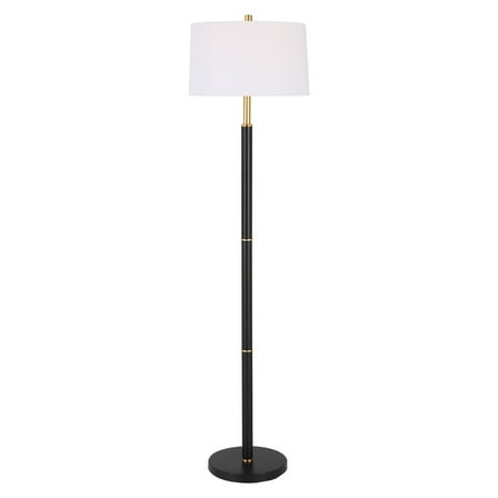 62 Inch Floor Lamp, White Tapered Hardback Shade, Black with Gold Accents