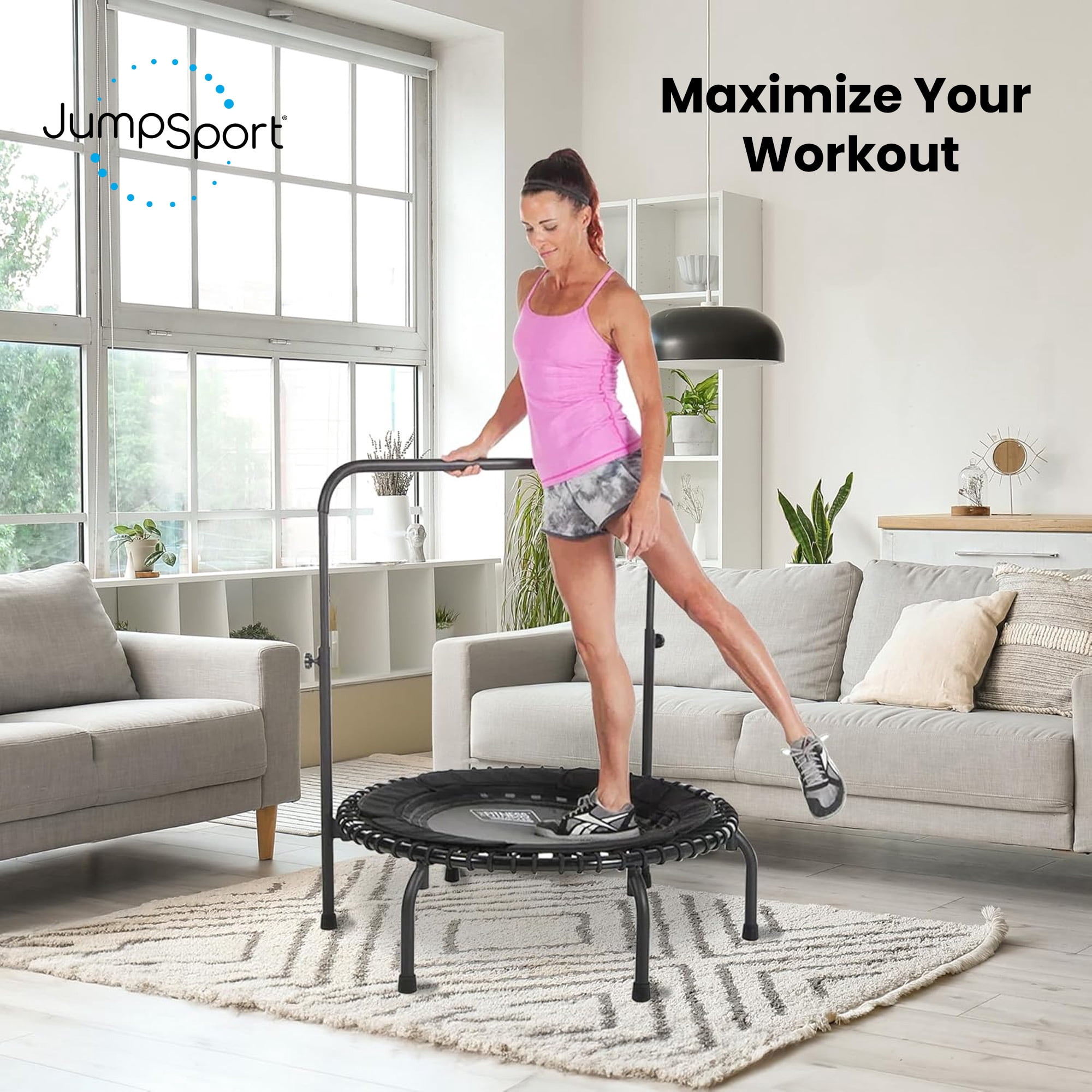 JumpSport Arched Leg Fitness Trampolines with Handle Bar Accessory, 44"