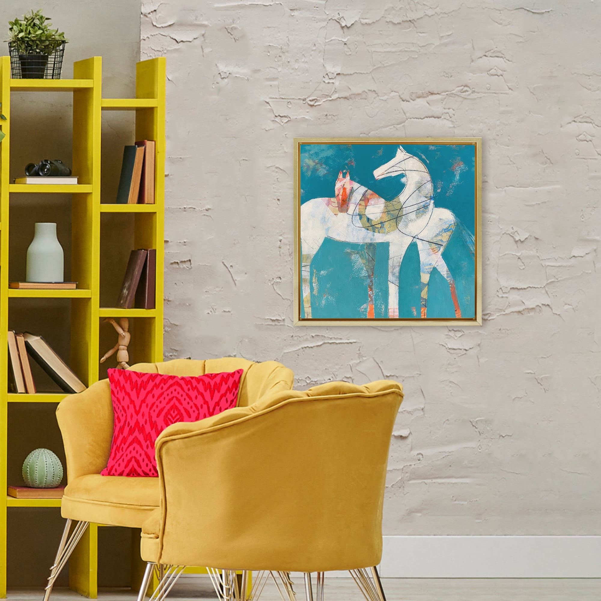 In Sync Abstract Horse Pair Gold Framed Floater Canvas Wall Art, design by Dianna Fritzler