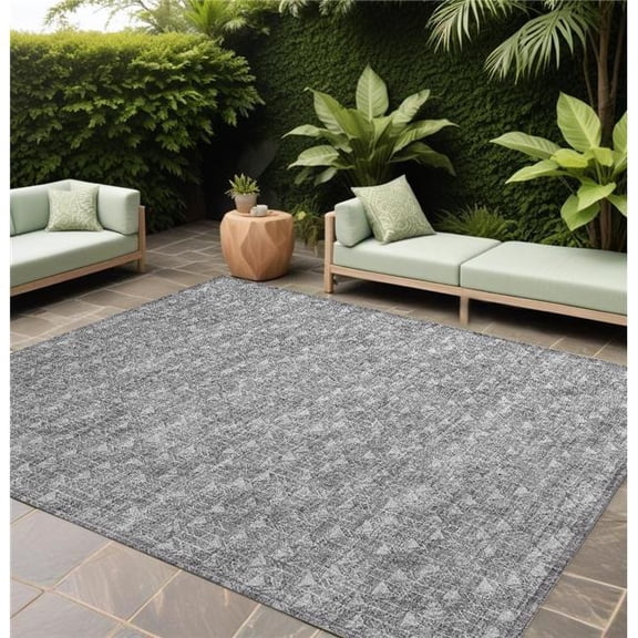 HomeRoots 560089 9 x 12 ft. Gray Geometric Washable Non Skid Indoor Outdoor Rectangle Machine Woven Area Rug