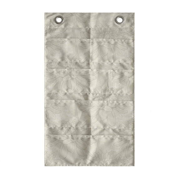 Dahlia Hanging Pocket Organizer, Pastel Flower Petals Sketch Art Classic Style Nature Blowing Blooms Pattern, Printed Polyester Storage Bag with Pockets, 21" x 31", Grey Yellow
